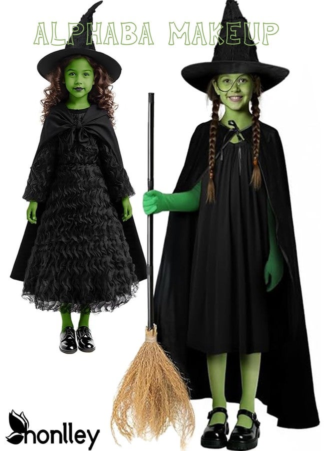 HONLLEY Halloween Wicked Witch Makeup Complete Kit Costume Women - Elphaba Green Water-Based Face Paint, Black Pencil, Black Lipstick, Eyelashes & Guide | Frankenstein Character Set for SFX Cosplay Parties - Image 4